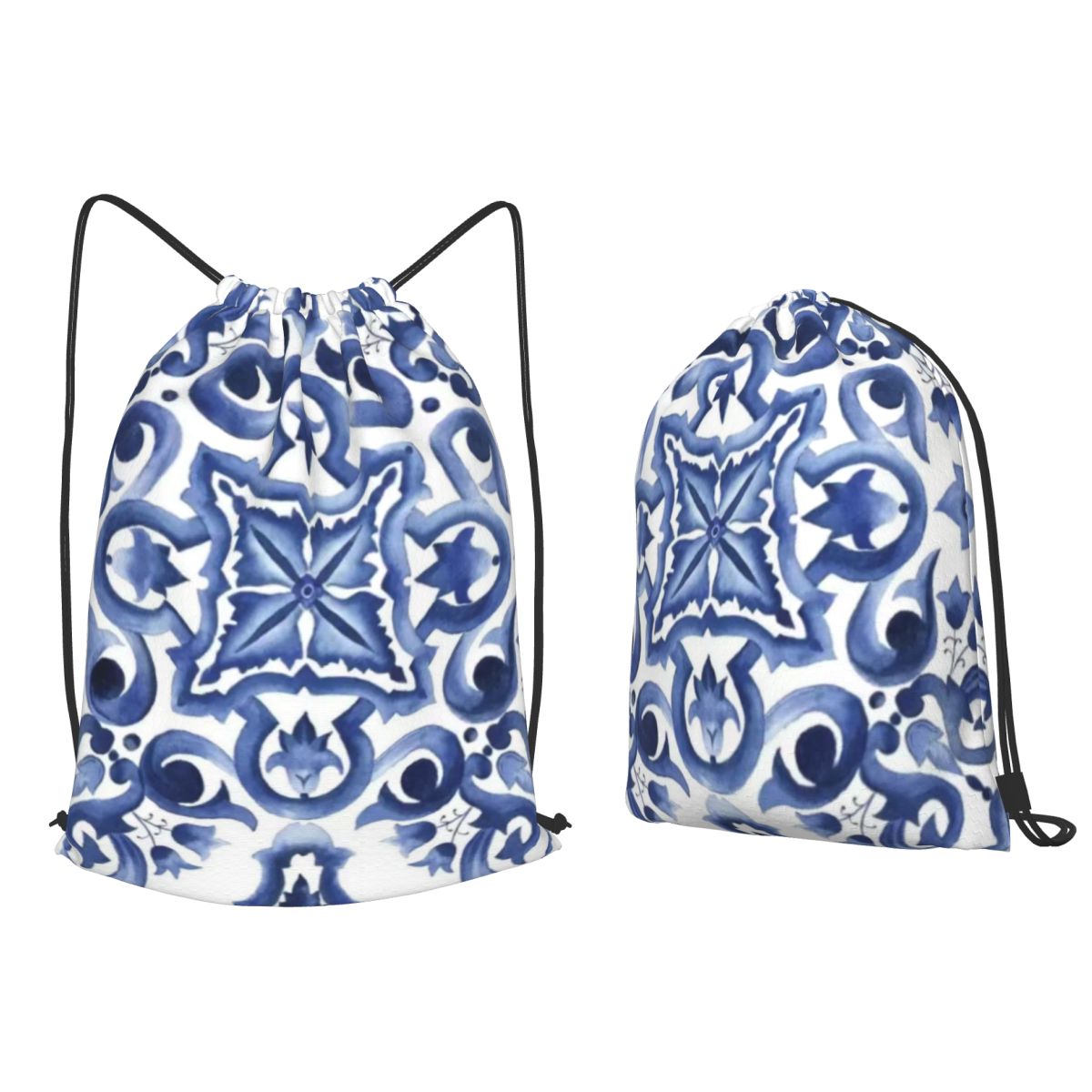Tile Bag Drawstring - Синие рюкзаки с цветочным узором в