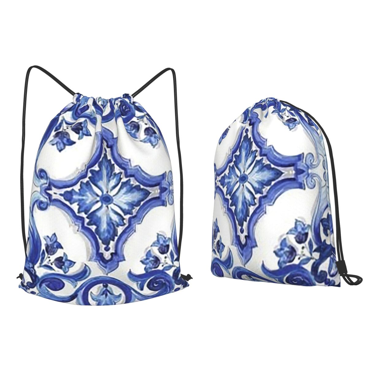Tile Bag Drawstring - Синие рюкзаки с цветочным узором в