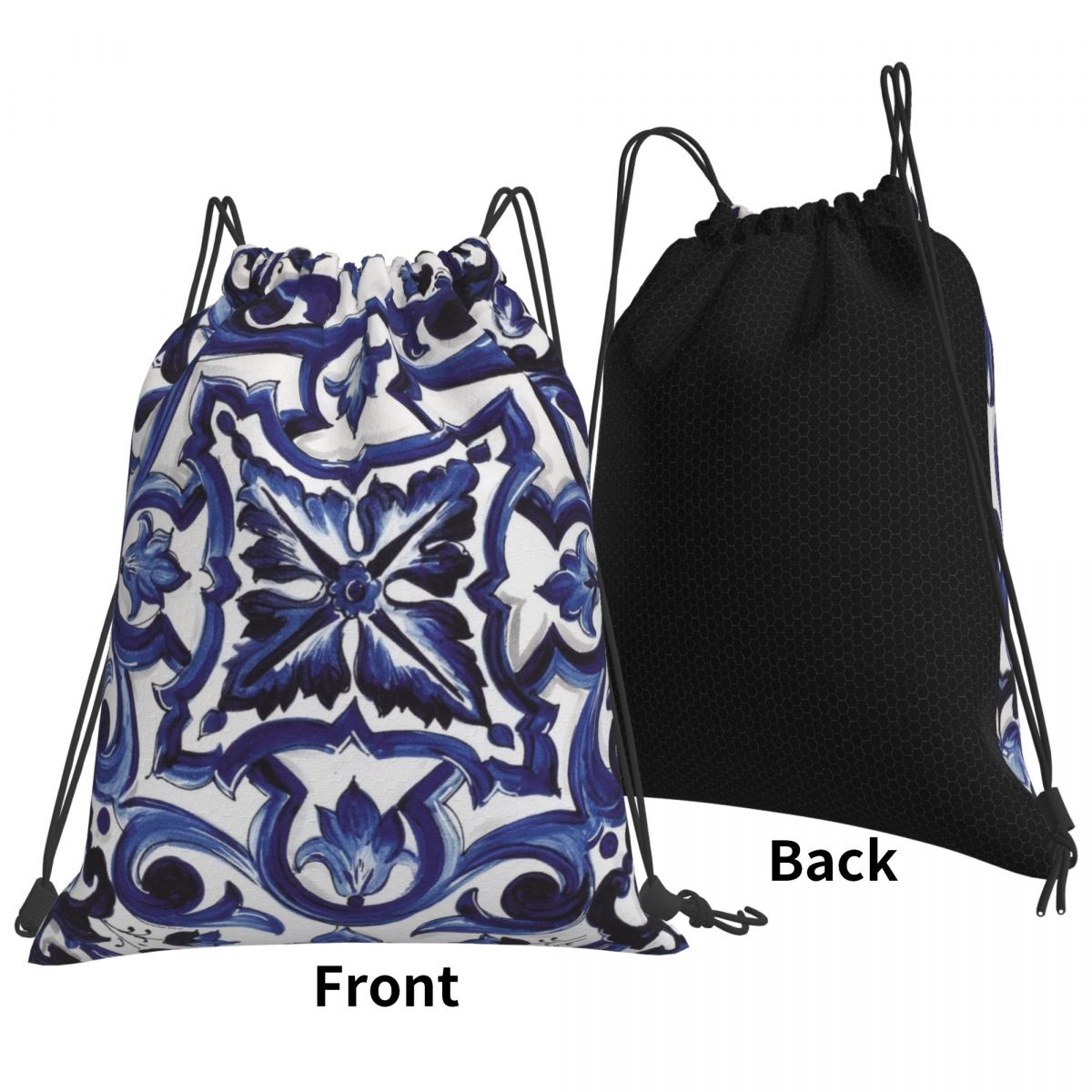 Tile Bag Drawstring - Синие рюкзаки с цветочным узором в