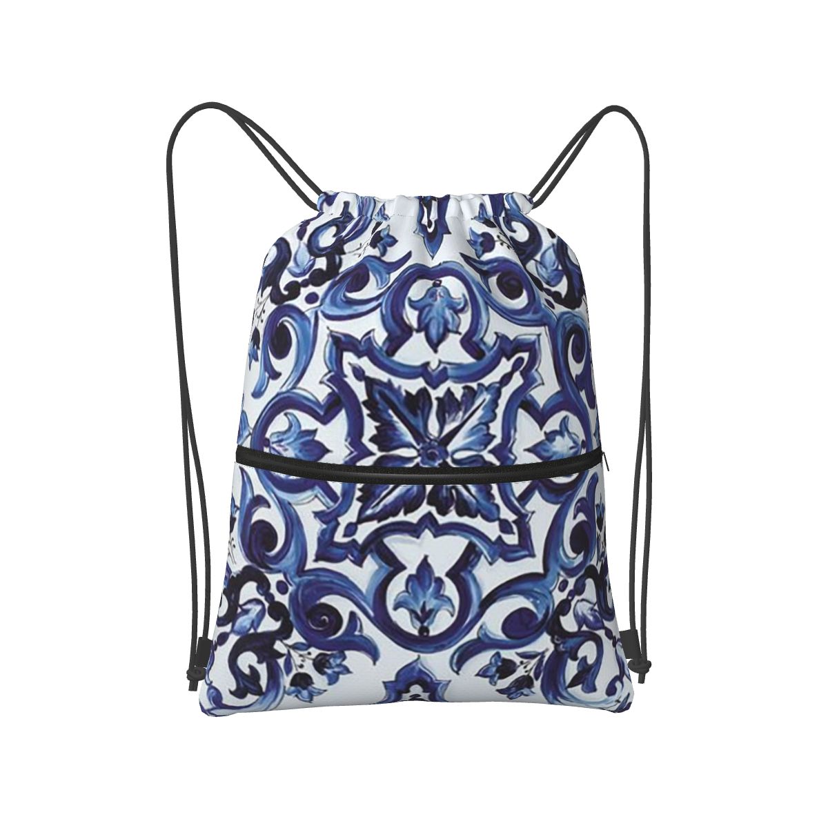 Tile Bag Drawstring - Синие рюкзаки с цветочным узором в