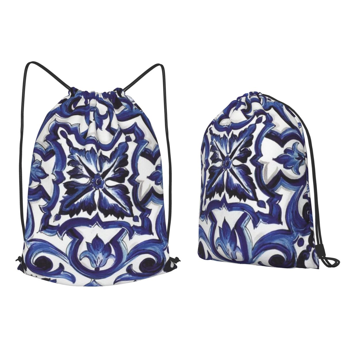 Tile Bag Drawstring - Синие рюкзаки с цветочным узором в