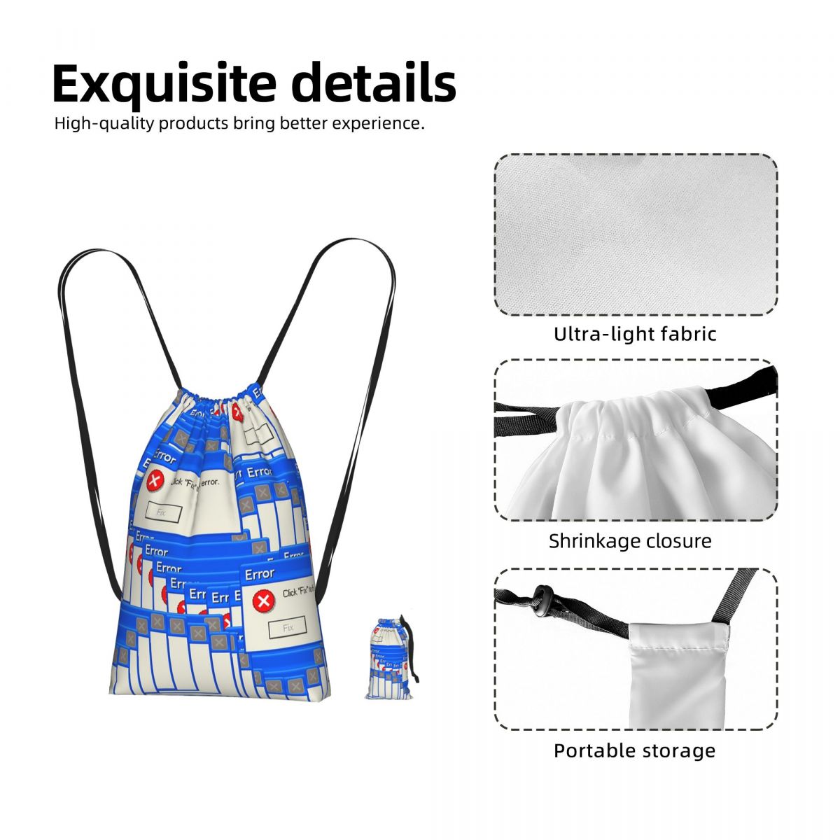 Tile Bag Drawstring - Рюкзак-мешок с принтом «Ошибка Windows XP»,