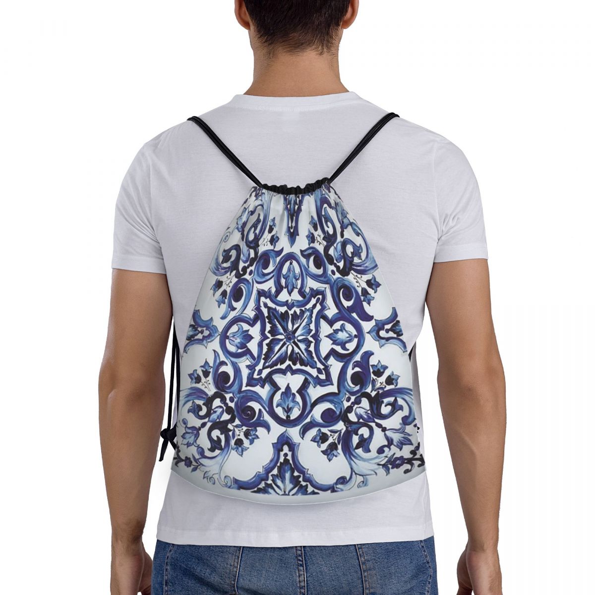 Tile Bag Drawstring - Синие рюкзаки с цветочным узором в