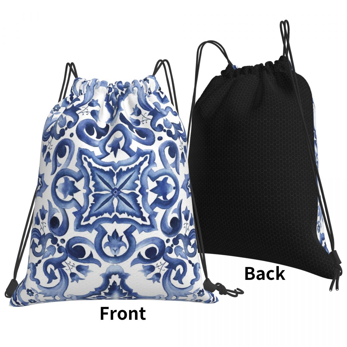 Tile Bag Drawstring - Синие рюкзаки с цветочным узором в