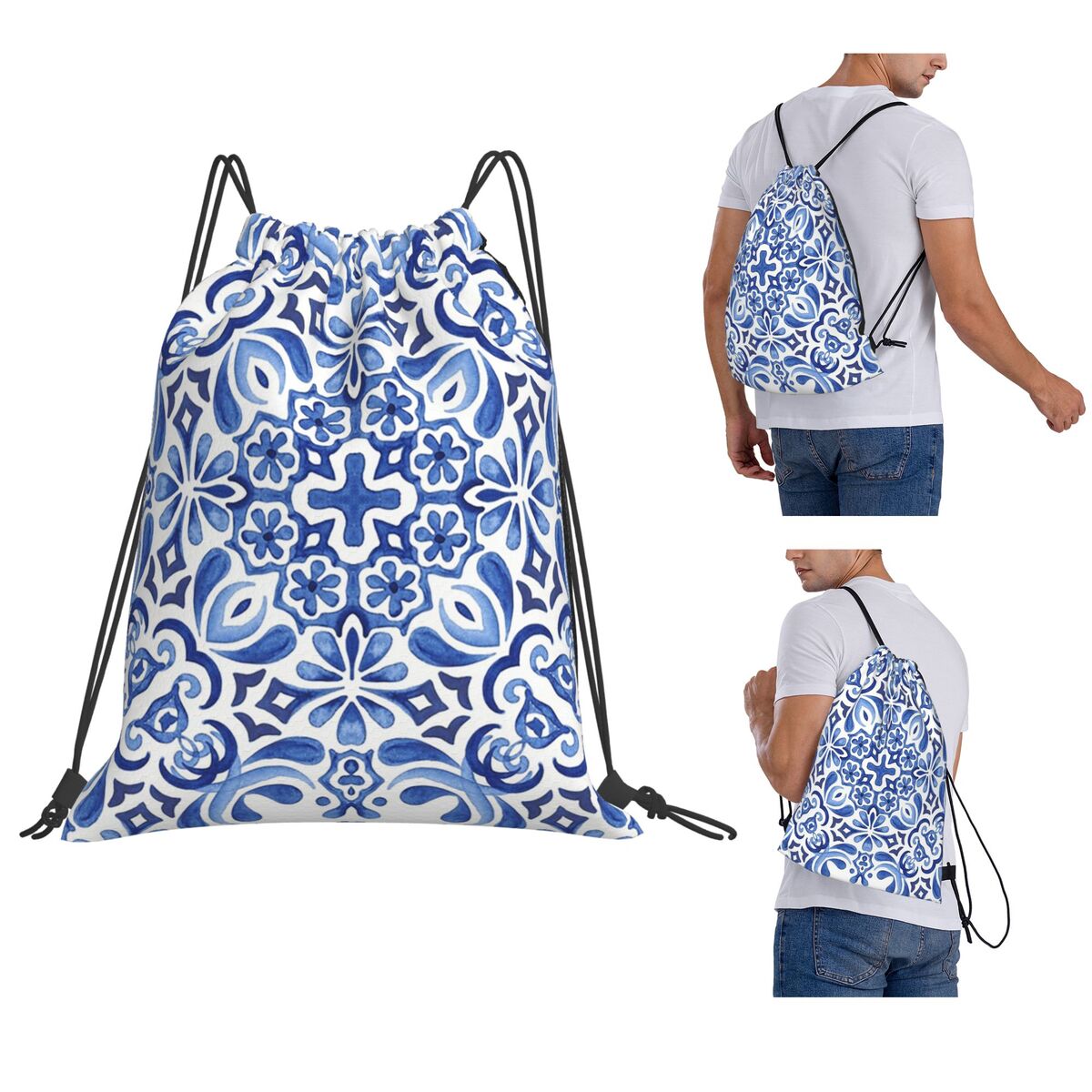 Tile Bag Drawstring - Рюкзаки с мозаичным узором в средиземноморском