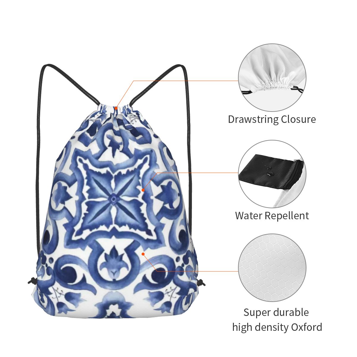 Синие рюкзаки с цветочным узор – обзор и цена Tile Bag Drawstring