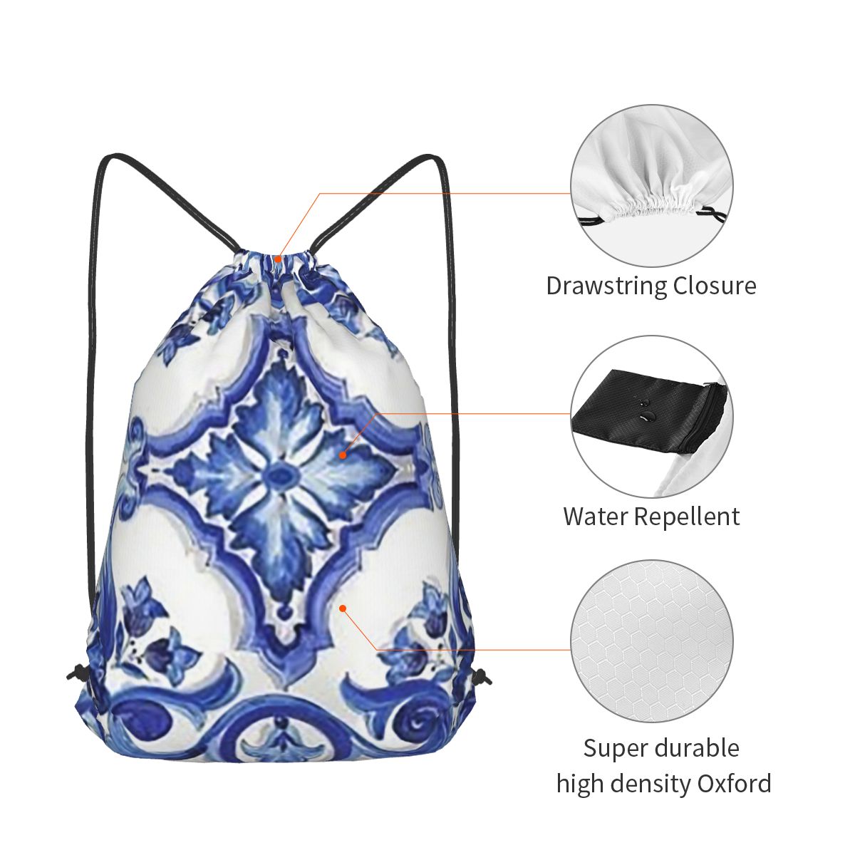 Синие рюкзаки с цветочным узор – обзор и цена Tile Bag Drawstring