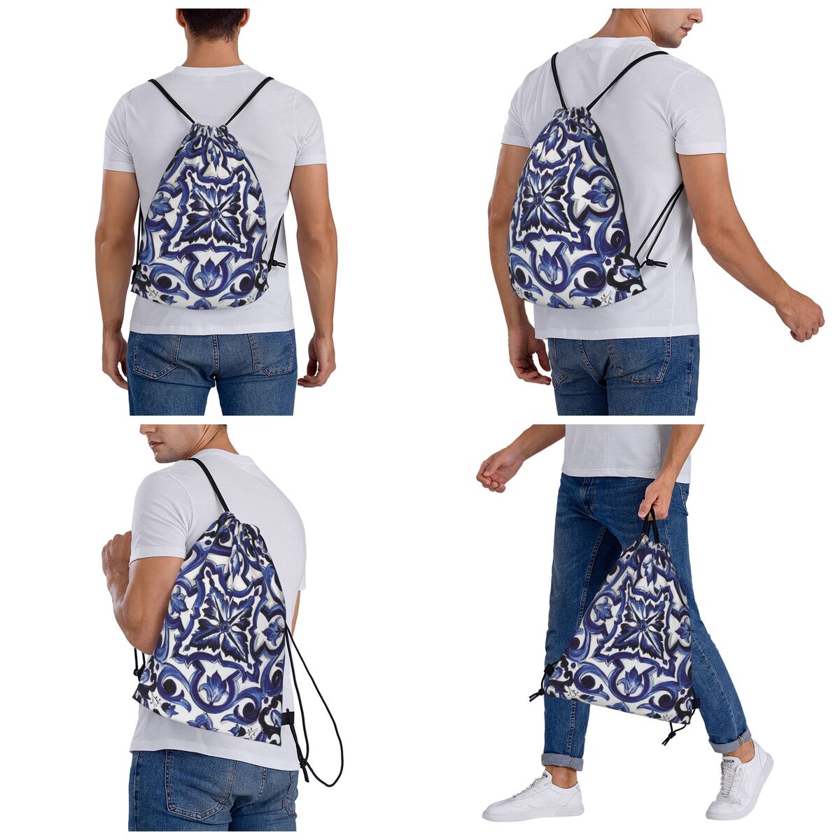 Синие рюкзаки с цветочным узор – обзор и цена Tile Bag Drawstring