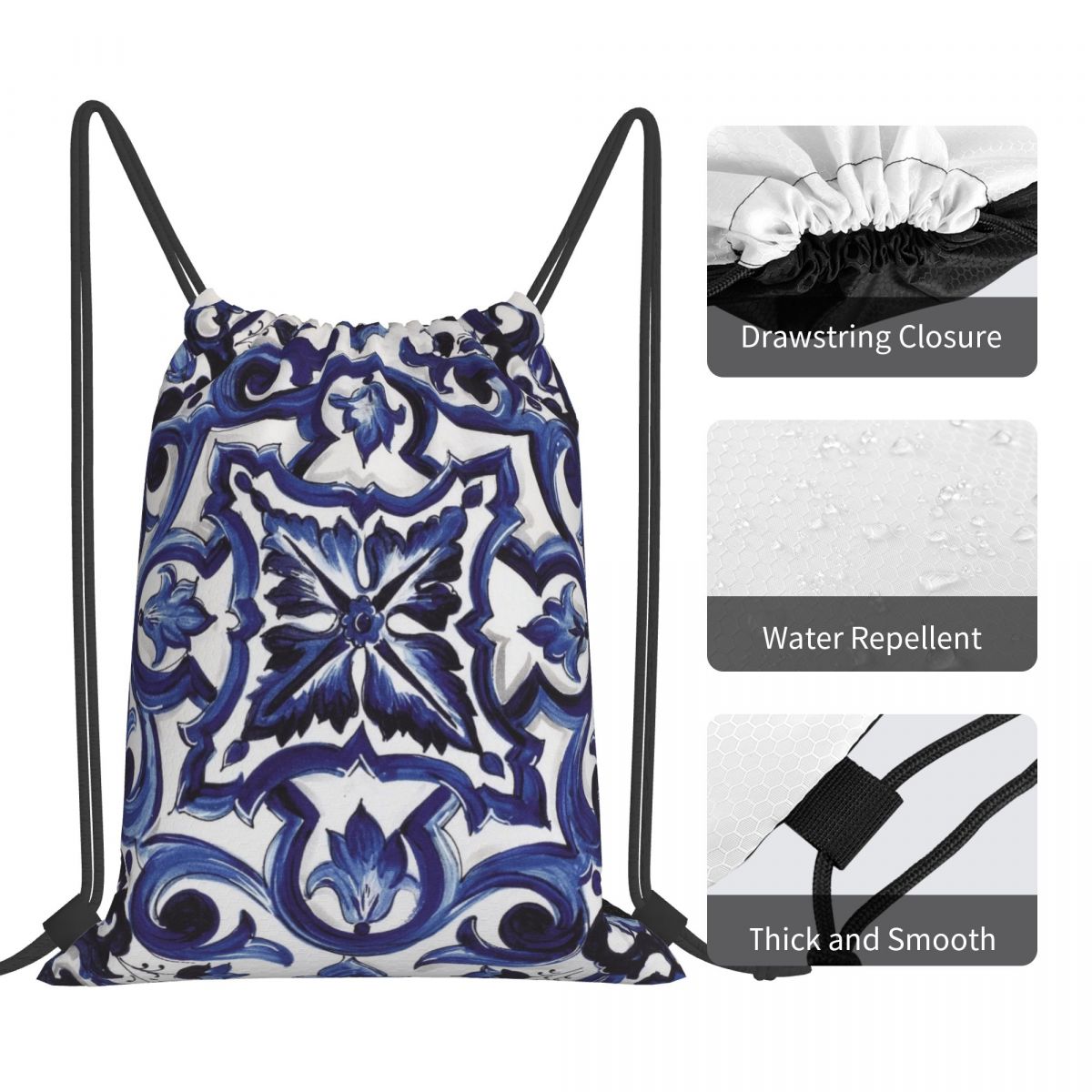 Синие рюкзаки с цветочным узор – обзор и цена Tile Bag Drawstring