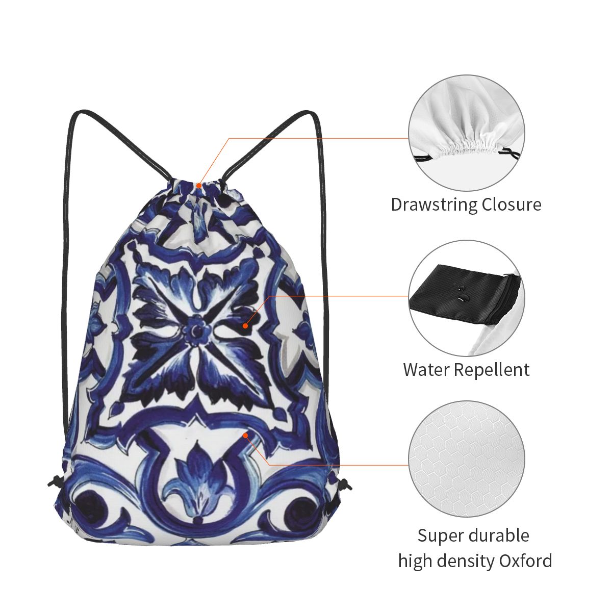 Синие рюкзаки с цветочным узор – обзор и цена Tile Bag Drawstring