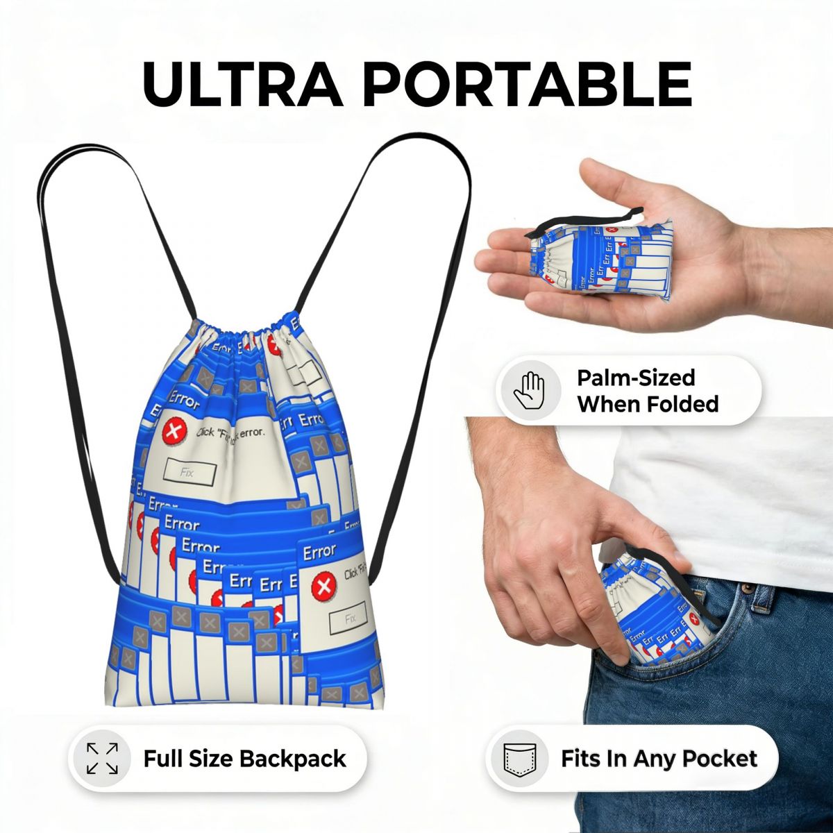 Рюкзак-мешок с принтом «Ошибка – обзор и цена Tile Bag Drawstring
