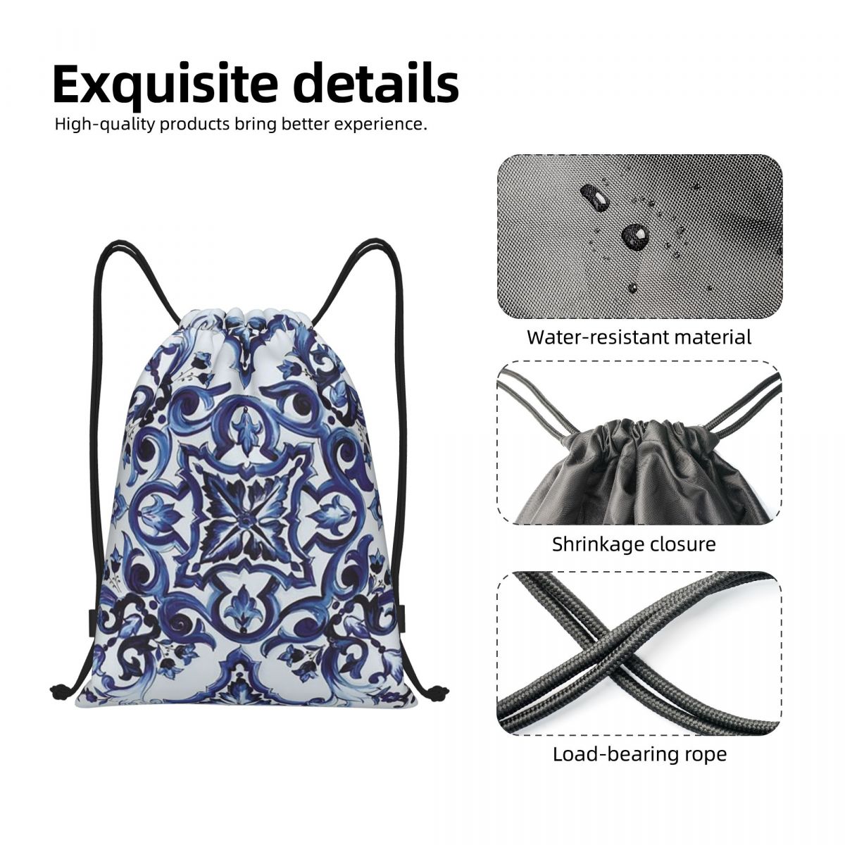 Синие рюкзаки с цветочным узор – обзор и цена Tile Bag Drawstring