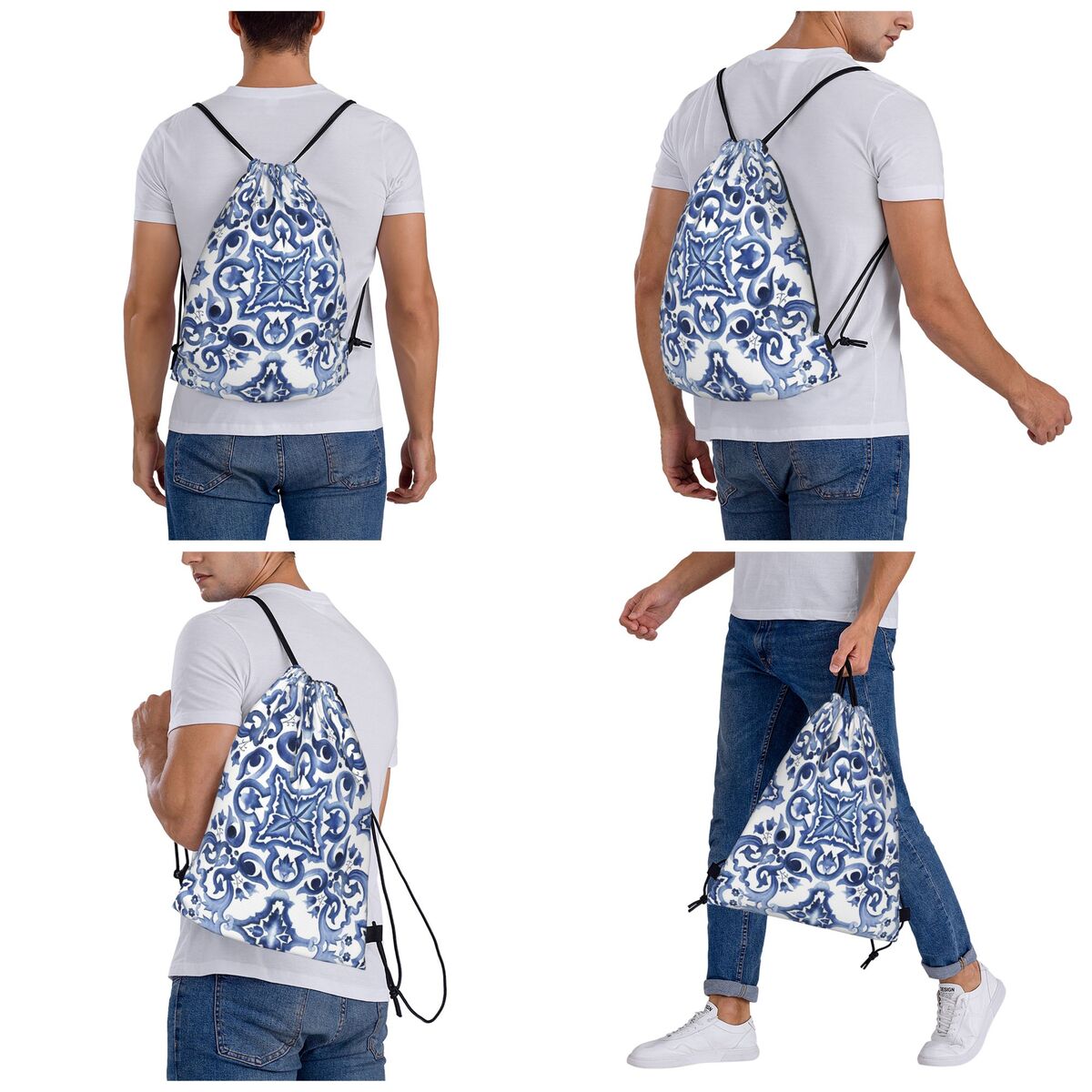 Синие рюкзаки с цветочным узор – обзор и цена Tile Bag Drawstring