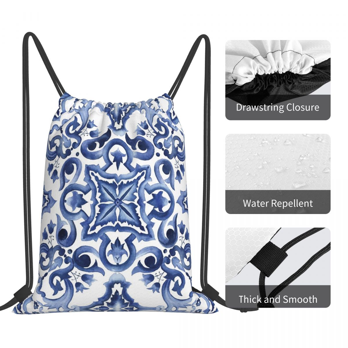 Синие рюкзаки с цветочным узор – обзор и цена Tile Bag Drawstring