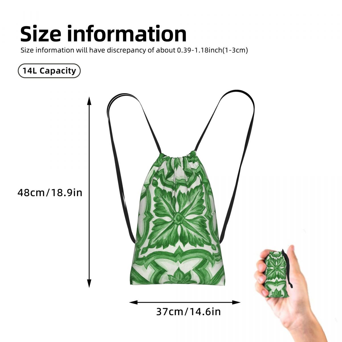 Зеленые рюкзаки с цветочным уз – обзор и цена Tile Bag Drawstring